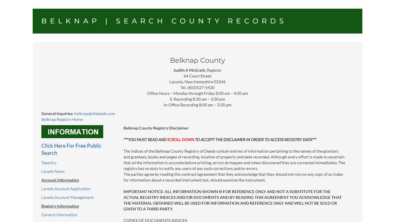 Belknap | Search County Records - NHDeeds.org